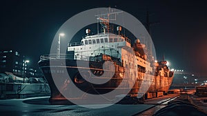 icebreaker ship in the arcic at night , generated ai image