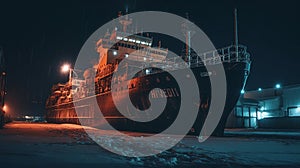 icebreaker ship in the arcic at night , generated ai image