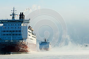 Icebreaking ferries arriving at Helsinki port