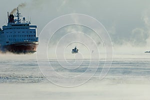 Icebreaking ferry arriving at Helsinki port