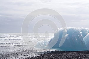 Iceburg on the black rock beach