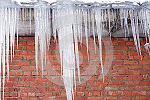 Icecles Against Brick Wall