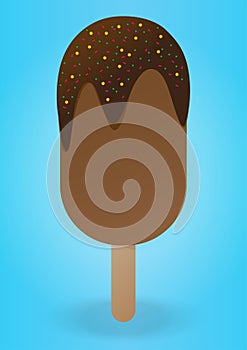 Icecream bar with chocolate glazed and rainbow. Center of picture is copyspace.Design in flat design concept.