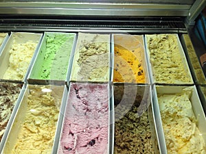 Icecream flavours display dairy desserts