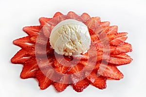 Icecream on flower-shaped strawberries slices