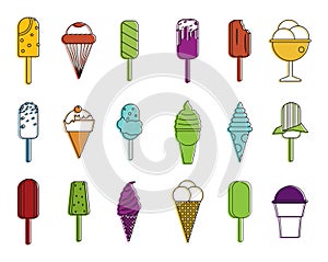 Icecream icon set, color outline style