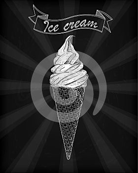 Icecream soft serve scoop, tasty ice cream cone with natural de