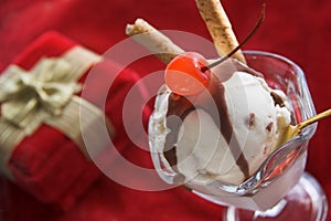 Icecream sundae with present