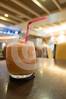 Iced blended frappe coffee in cafe photo