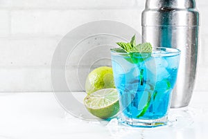 Iced blue alcohol cocktail