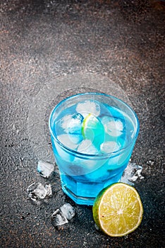 Iced blue alcohol cocktail