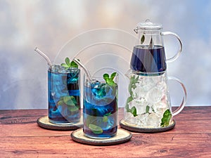 Iced blue tea made from Anchan flowers also known as butterfly pea
