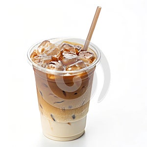 Iced caramel coffee isolated on white background photo