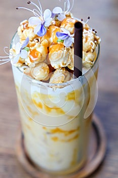 Iced caramel coffee with whipped cream