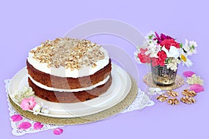 Iced Carrot and Walnut Cake with Summer Flowers