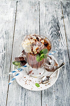 Iced chocolate cocktail with vanilla ice cream