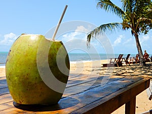 Iced coconut on the beach in Porto Seguro, photo