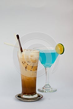 Iced coffee with blue curacao