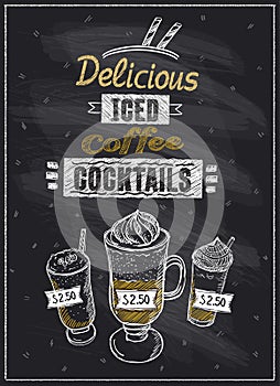 Iced coffee cocktails chalkboard menu