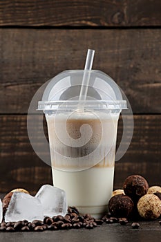 Iced coffee. Cold latte coffee in a plastic cup. coffee to go. summer cold drink