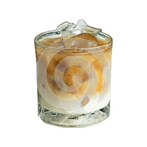 Iced of coffee cup on glass cup isolated white background