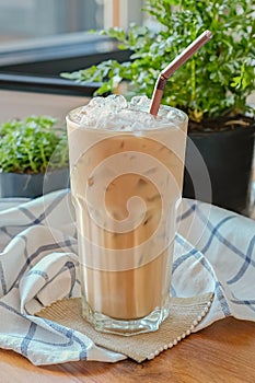 Iced Coffee with Dark brown straw