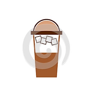 Iced coffee in disposable cup. Cartoon iced latte in paper or plastic cup.