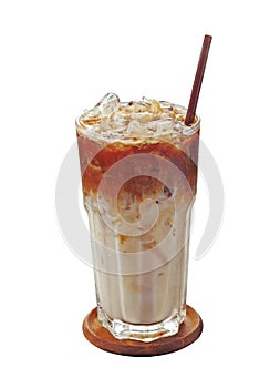 Iced Coffee in glass on white background