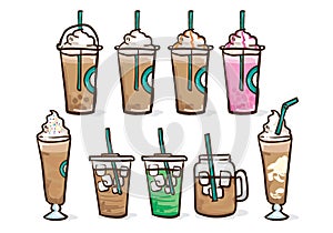 Iced coffee icon set design vector cold drinks