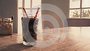 Iced Coffee On Kitchen Table With Cold Brew. Generative AI