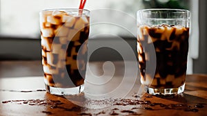 Iced Coffee On Kitchen Table With Cold Brew. Generative AI