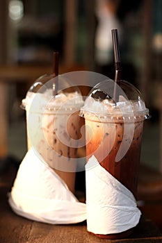 Iced Coffee in plastic cups