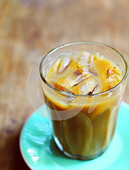 Iced coffee on table