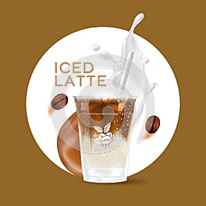 Iced coffee takeaway cup vector illustration, Iced latte