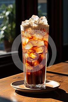 Iced coffee in a tall glass. AI Generated