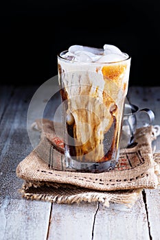 Iced coffee in a tall glass