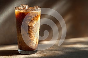 Iced Coffee in Tall Glass with Ice Cubes