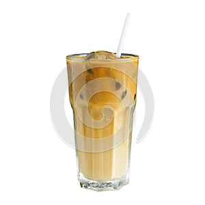 Iced of a coffee transparent cup on glass cup isolated white background