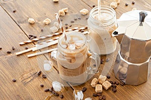 Iced coffee in vintage jar