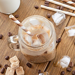 Iced coffee in vintage jar