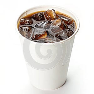 Iced coffee in a white cup isolated on white