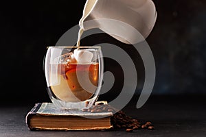 Iced cold brew coffee and freshly roasted coffee beans