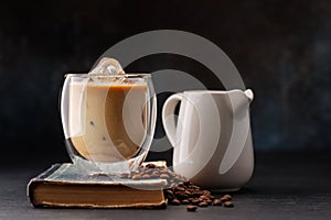 Iced cold brew coffee and freshly roasted coffee beans