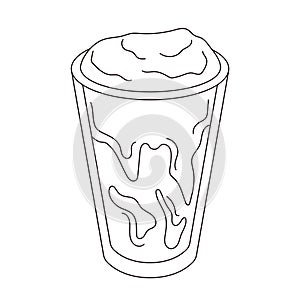 Iced cold brew coffee in line art style. Sketch, doodle. Vector illustration isolated on a white background.