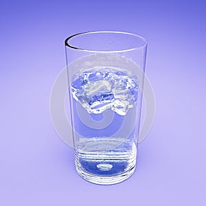 Iced colored soft drink in transparent glass on purple background