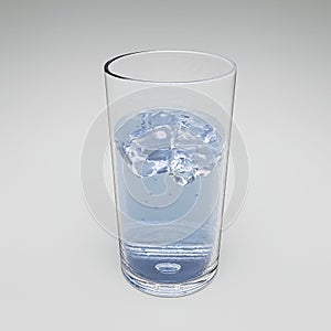 Iced colored soft drink in transparent glass on white background