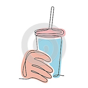 Iced drink continuous line vector illustration