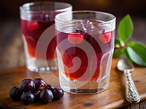 Iced drink - cranberry tea or juice with ice and mint