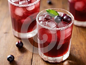 Iced drink - cranberry tea or juice with ice and mint