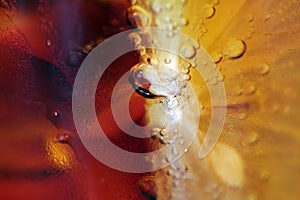 Iced drink with lemon close up